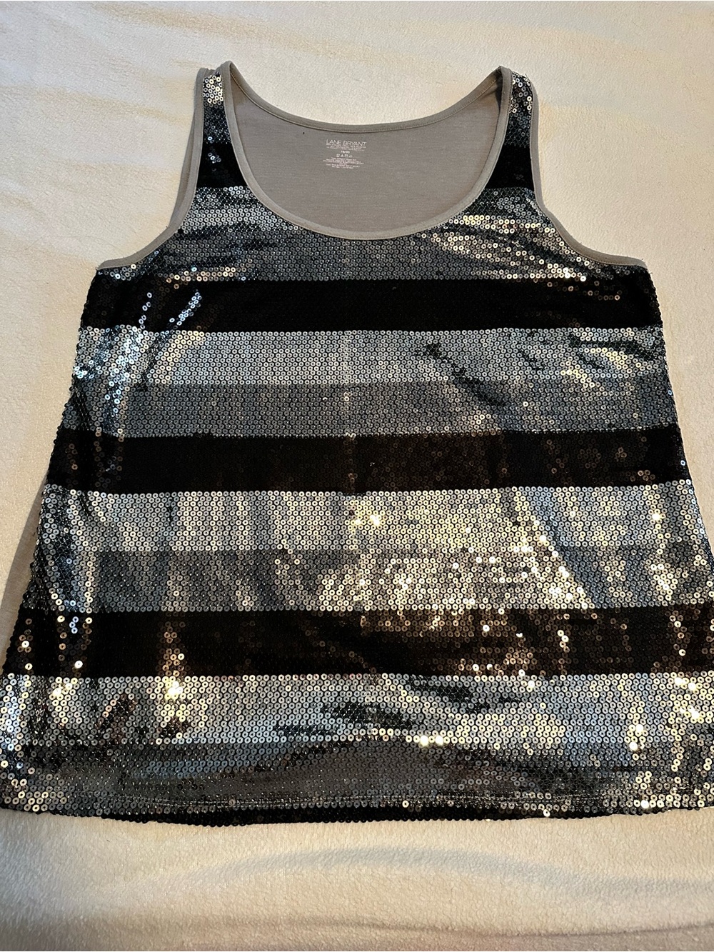 Lane Bryant Black and Silver Striped Sequin Tank